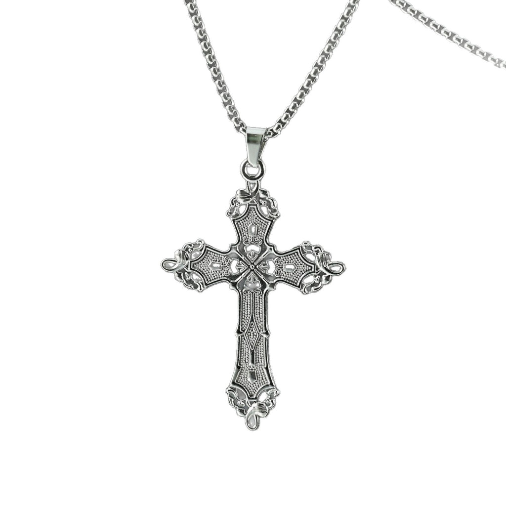 European and American Baroque Cross Necklace Women's Stylish Retro Bohemian Cold Style Pendant Sweater Chain Gothic