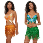 Halloween New Belly Dance Beads Waist Chain 4 Layer Beads Sequins Dance Performance Hip Towel Tassel Waist Seal Belt