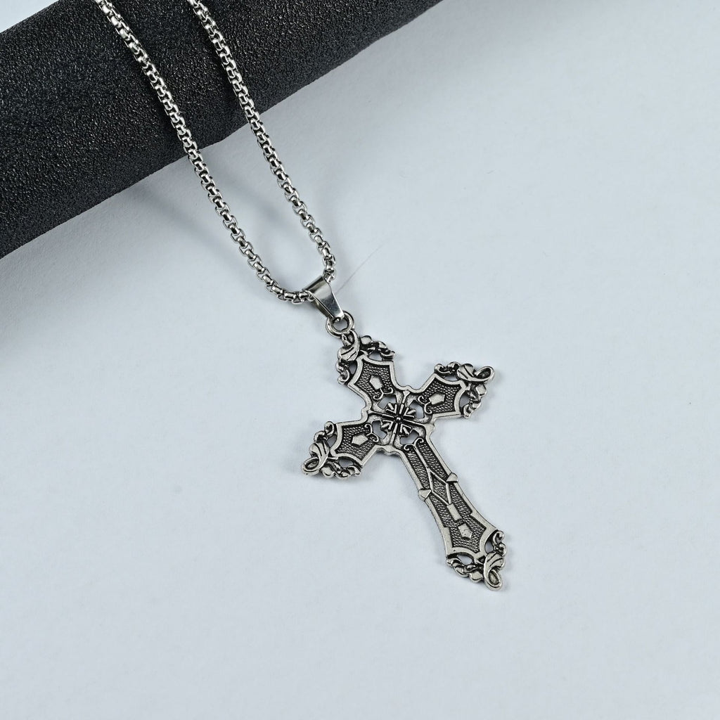 European and American Baroque Cross Necklace Women's Stylish Retro Bohemian Cold Style Pendant Sweater Chain Gothic