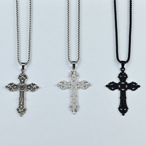 European and American Baroque Cross Necklace Women's Stylish Retro Bohemian Cold Style Pendant Sweater Chain Gothic