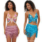 Halloween New Belly Dance Beads Waist Chain 4 Layer Beads Sequins Dance Performance Hip Towel Tassel Waist Seal Belt