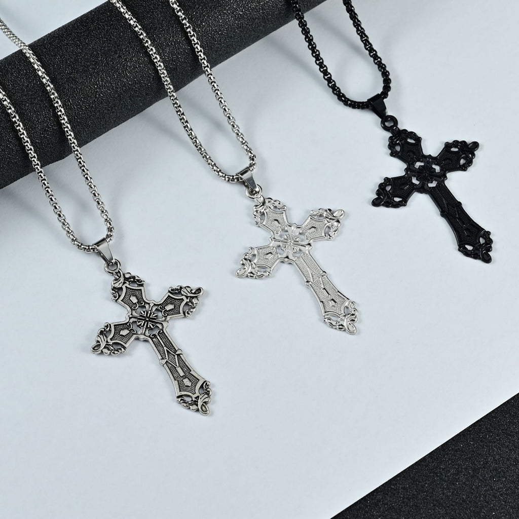 European and American Baroque Cross Necklace Women's Stylish Retro Bohemian Cold Style Pendant Sweater Chain Gothic