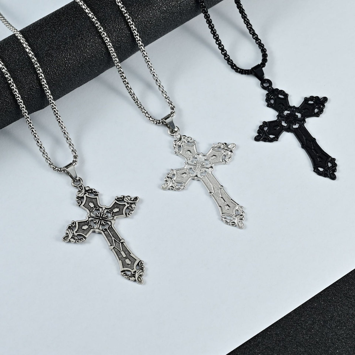 European and American Baroque Cross Necklace Women's Stylish Retro Bohemian Cold Style Pendant Sweater Chain Gothic
