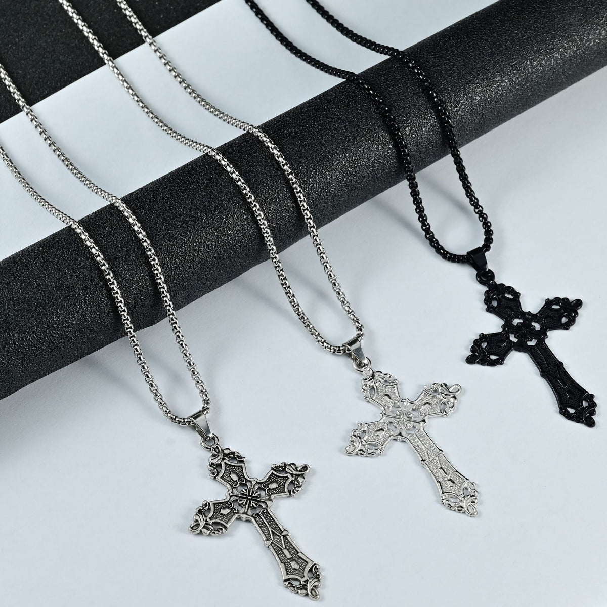 European and American Baroque Cross Necklace Women's Stylish Retro Bohemian Cold Style Pendant Sweater Chain Gothic