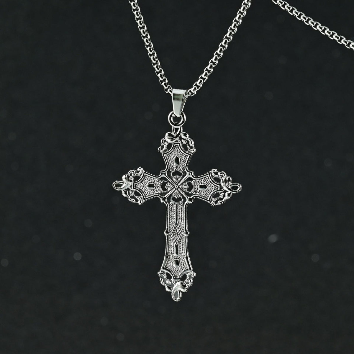 European and American Baroque Cross Necklace Women's Stylish Retro Bohemian Cold Style Pendant Sweater Chain Gothic