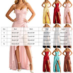 Women Sexy Formal Evening Party Gown Solid Backless Spaghetti Strap Ruffle Asymmetrical High Split Maxi Dress for Wedding